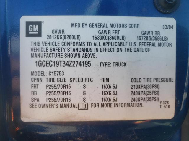 Photo 10 from auction – 2004 CHEVROLET SILVERADO with VIN 1GCEC19T34Z274195