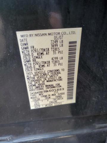 Photo 10 from auction – 2008 NISSAN ARMADA SE with VIN 5N1BA08C98N605889