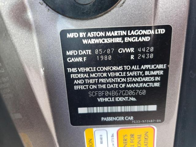 Photo 10 from auction – 2007 ASTON MARTIN V8 VANTAGE with VIN SCFBF04B67GD06760