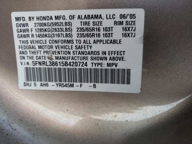 Photo 10 from auction – 2005 HONDA ODYSSEY EX with VIN 5FNRL38615B420724