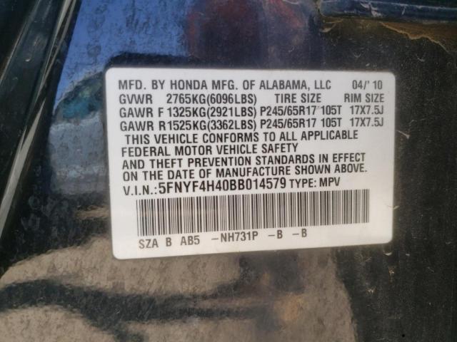 Photo 10 from auction – 2011 HONDA PILOT EX with VIN 5FNYF4H40BB014579
