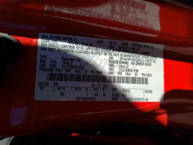 Photo 10 from auction – 2012 FORD FOCUS SE with VIN 1FAHP3K22CL190732
