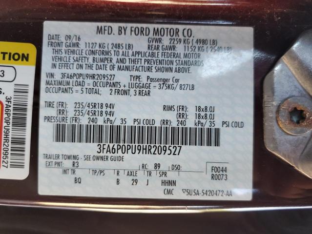 Photo 10 from auction – 2017 FORD FUSION SE with VIN 3FA6P0PU9HR209527