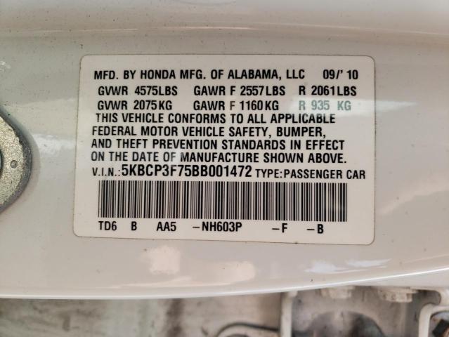 Photo 10 from auction – 2011 HONDA ACCORD EX with VIN 5KBCP3F75BB001472