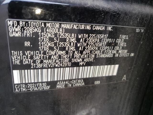 Photo 10 from auction – 2015 TOYOTA RAV4 LE with VIN 2T3BFREV2FW242910