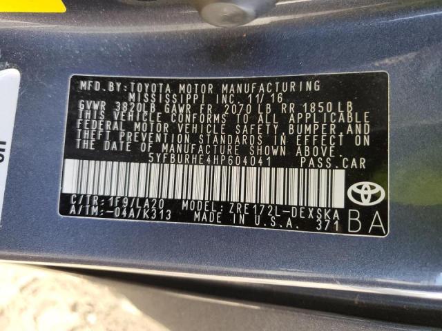 Photo 10 from auction – 2017 TOYOTA COROLLA L with VIN 5YFBURHE4HP604041