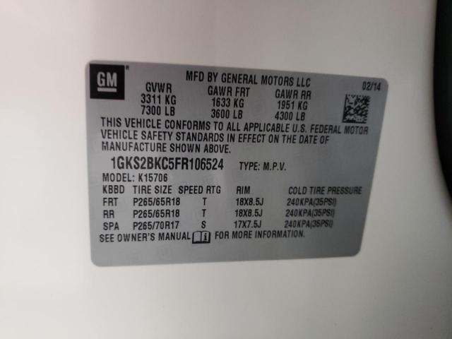 Photo 10 from auction – 2015 GMC YUKON SLT with VIN 1GKS2BKC5FR106524