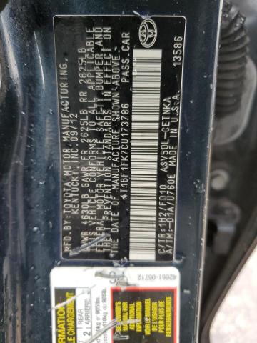 Photo 10 from auction – 2012 TOYOTA CAMRY BASE with VIN 4T1BF1FK7CU173786