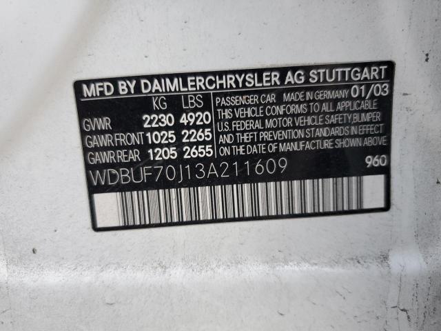 Photo 10 from auction – 2003 MERCEDES-BENZ E 500 with VIN WDBUF70J13A211609