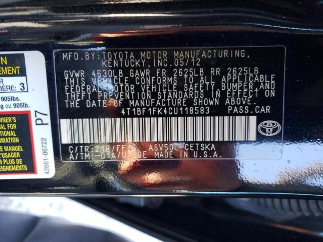 Photo 10 from auction – 2012 TOYOTA CAMRY BASE with VIN 4T1BF1FK4CU118583