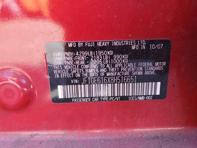 Photo 10 from auction – 2008 SUBARU IMPREZA 2. with VIN JF1GE616X8H516651