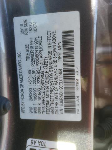 Photo 10 from auction – 2016 HONDA CR-V TOURI with VIN 5J6RM3H90GL017464