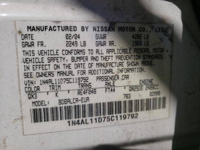 Photo 10 from auction – 2005 NISSAN ALTIMA S with VIN 1N4AL11D75C119792