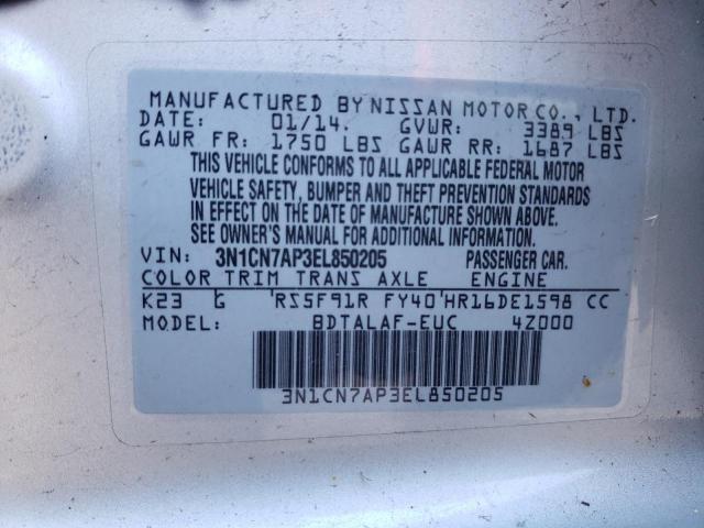 Photo 10 from auction – 2014 NISSAN VERSA with VIN 3N1CN7AP3EL850205