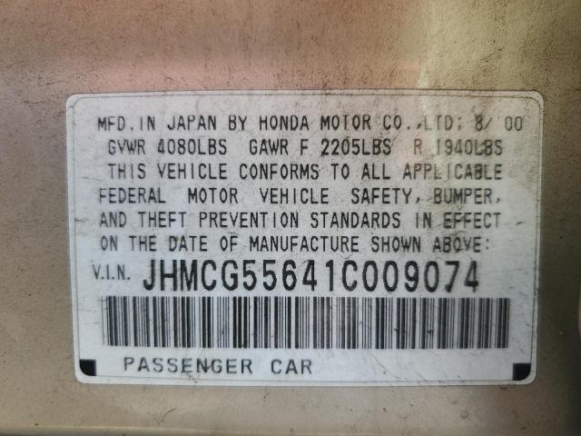 Photo 10 from auction – 2001 HONDA ACCORD EX with VIN JHMCG55641C009074