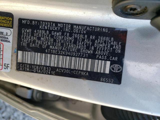 Photo 10 from auction – 2004 TOYOTA CAMRY LE with VIN 4T1BE32K94U927731