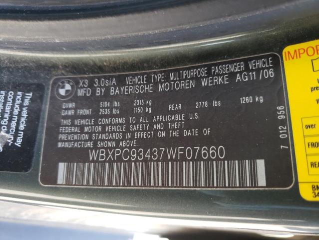 Photo 10 from auction – 2007 BMW X3 3.0SI with VIN WBXPC93437WF07660