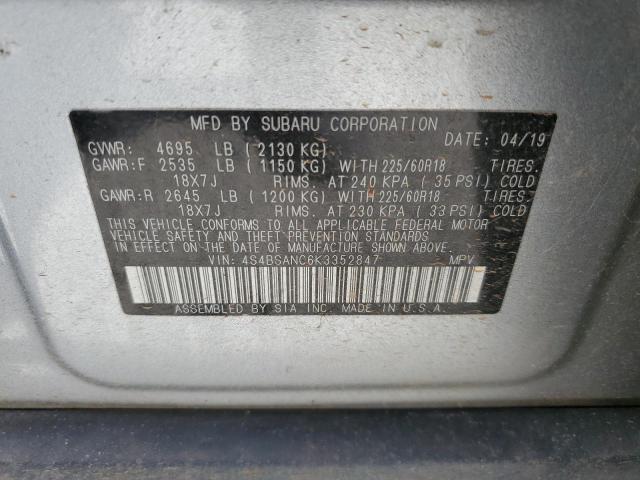 Photo 10 from auction – 2019 SUBARU OUTBACK 2. with VIN 4S4BSANC6K3352847