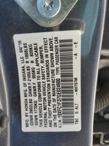 Photo 10 from auction – 2016 HONDA CIVIC EX with VIN 19XFC1F37GE024600
