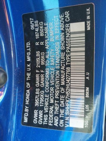 Photo 10 from auction – 2017 HONDA CIVIC EX with VIN SHHFK7H52HU427768