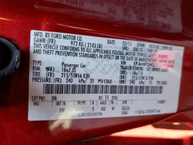 Photo 10 from auction – 2012 FORD FOCUS SEL with VIN 1FAHP3M27CL110886
