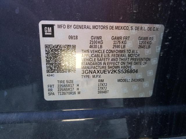 Photo 10 from auction – 2019 CHEVROLET EQUINOX LT with VIN 3GNAXUEV2KS536804