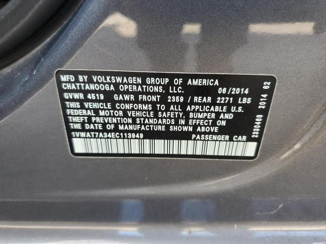 Photo 10 from auction – 2014 VOLKSWAGEN PASSAT S with VIN 1VWAT7A34EC113949