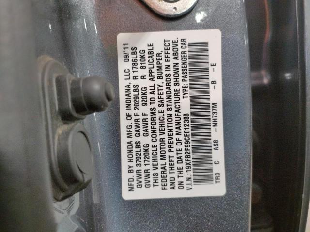 Photo 10 from auction – 2012 HONDA CIVIC EXL with VIN 19XFB2F99CE012388