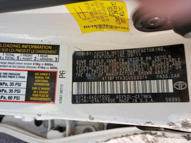 Photo 10 from auction – 2012 TOYOTA CAMRY BASE with VIN 4T1BF1FK3CU503374