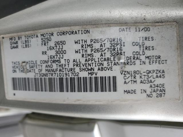 Photo 10 from auction – 2001 TOYOTA 4RUNNER LI with VIN JT3GN87R710191702