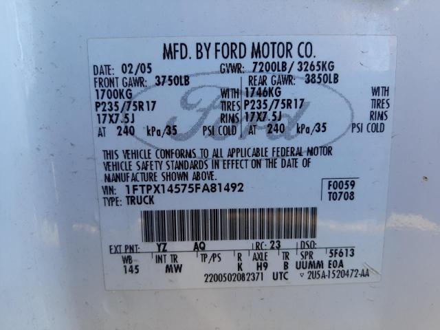 Photo 10 from auction – 2005 FORD F150 with VIN 1FTPX14575FA81492