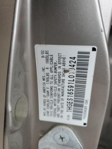 Photo 10 from auction – 2001 HONDA CIVIC with VIN 1HGES16591L010424