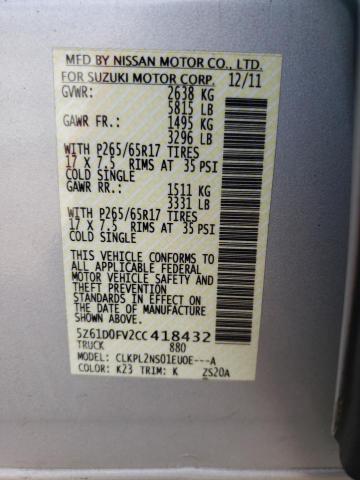 Photo 10 from auction – 2012 SUZUKI EQUATOR SP with VIN 5Z61D0FV2CC418432