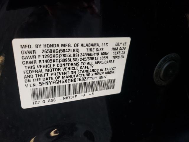 Photo 10 from auction – 2016 HONDA PILOT EXL with VIN 5FNYF6H5XGB016822