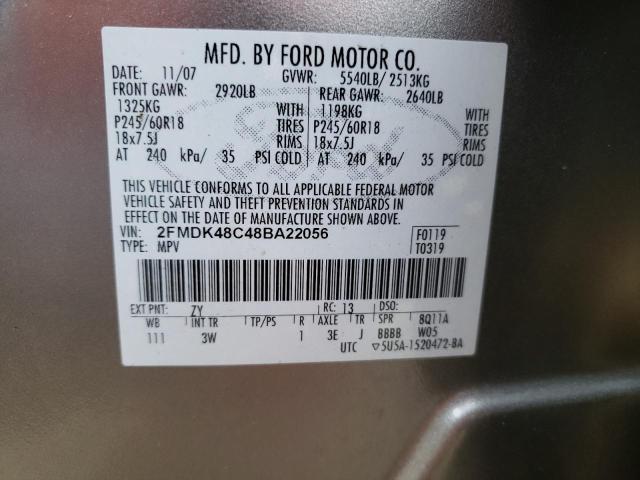 Photo 10 from auction – 2008 FORD EDGE SEL with VIN 2FMDK48C48BA22056