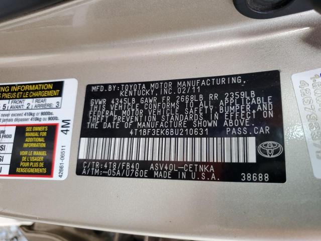 Photo 10 from auction – 2011 TOYOTA CAMRY BASE with VIN 4T1BF3EK6BU210631