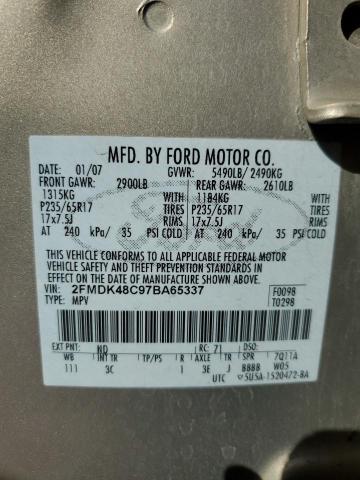 Photo 10 from auction – 2007 FORD EDGE SEL with VIN 2FMDK48C97BA65337