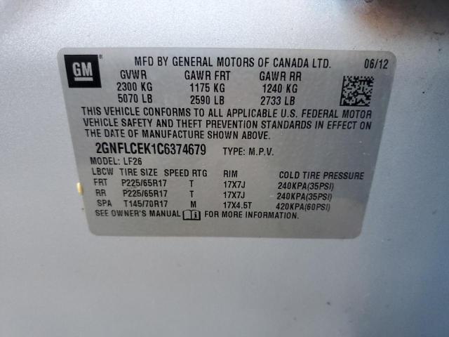 Photo 10 from auction – 2012 CHEVROLET EQUINOX LS with VIN 2GNFLCEK1C6374679