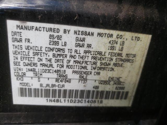 Photo 10 from auction – 2003 NISSAN ALTIMA SE with VIN 1N4BL11D23C140518
