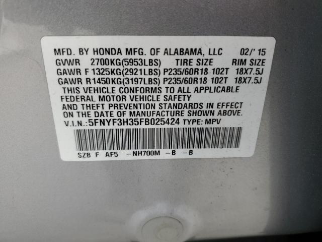 Photo 10 from auction – 2015 HONDA PILOT SE with VIN 5FNYF3H35FB025424