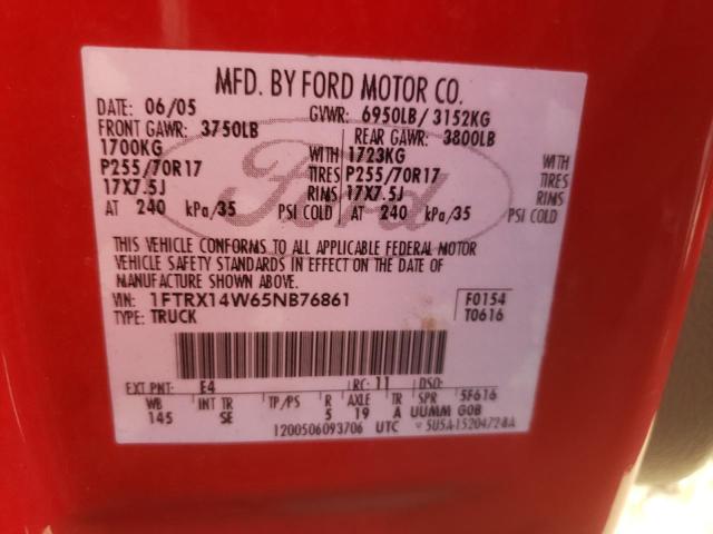 Photo 10 from auction – 2005 FORD F-150 with VIN 1FTRX14W65NB76861