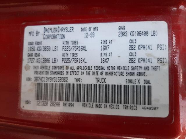 Photo 10 from auction – 2000 DODGE RAM 1500 with VIN 3B7HC13Y9YG158362