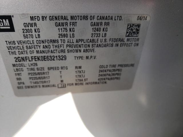 Photo 10 from auction – 2014 CHEVROLET EQUINOX LT with VIN 2GNFLFEK0E6321329