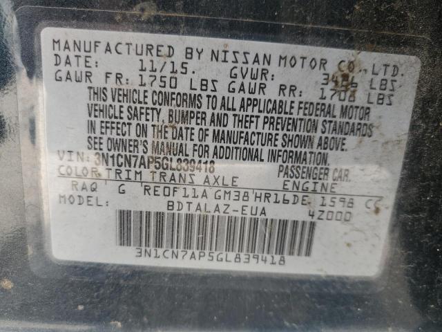 Photo 10 from auction – 2016 NISSAN VERSA S with VIN 3N1CN7AP5GL839418