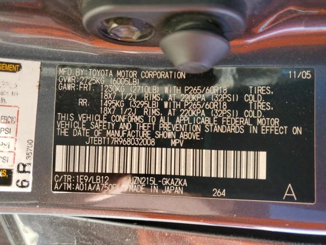Photo 10 from auction – 2006 TOYOTA 4RUNNER LI with VIN JTEBT17R968032008