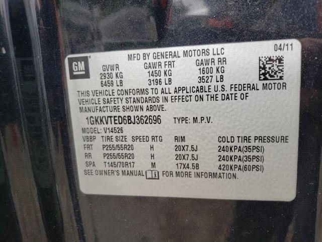 Photo 10 from auction – 2011 GMC ACADIA DEN with VIN 1GKKVTED6BJ362696