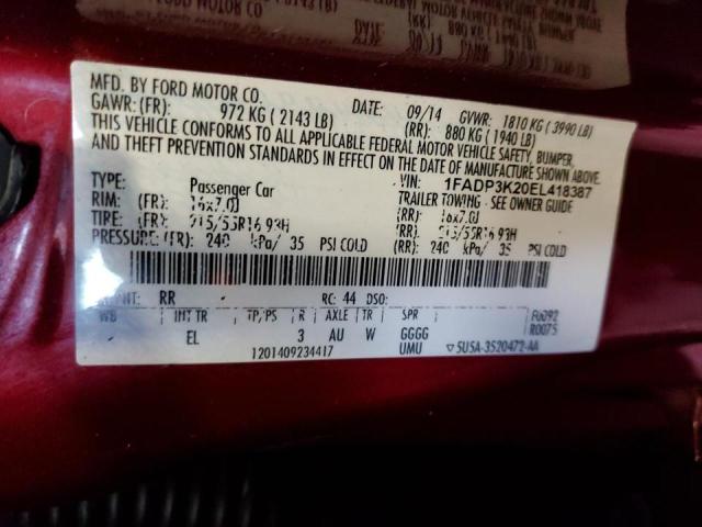 Photo 10 from auction – 2014 FORD FOCUS SE with VIN 1FADP3K20EL418387
