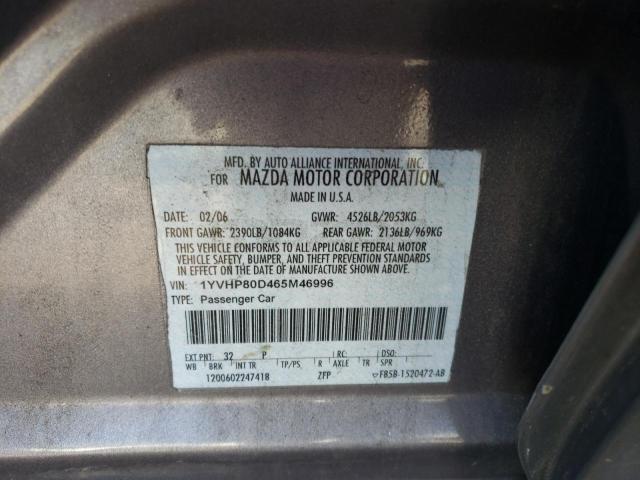 Photo 10 from auction – 2006 MAZDA 6 S with VIN 1YVHP80D465M46996