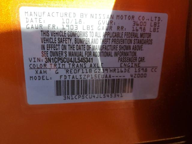 Photo 10 from auction – 2018 NISSAN KICKS S with VIN 3N1CP5CU4JL545341
