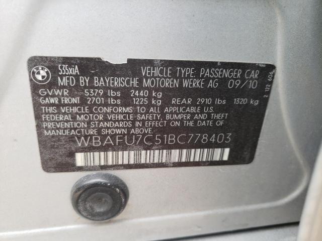 Photo 10 from auction – 2011 BMW 535 XI with VIN WBAFU7C51BC778403